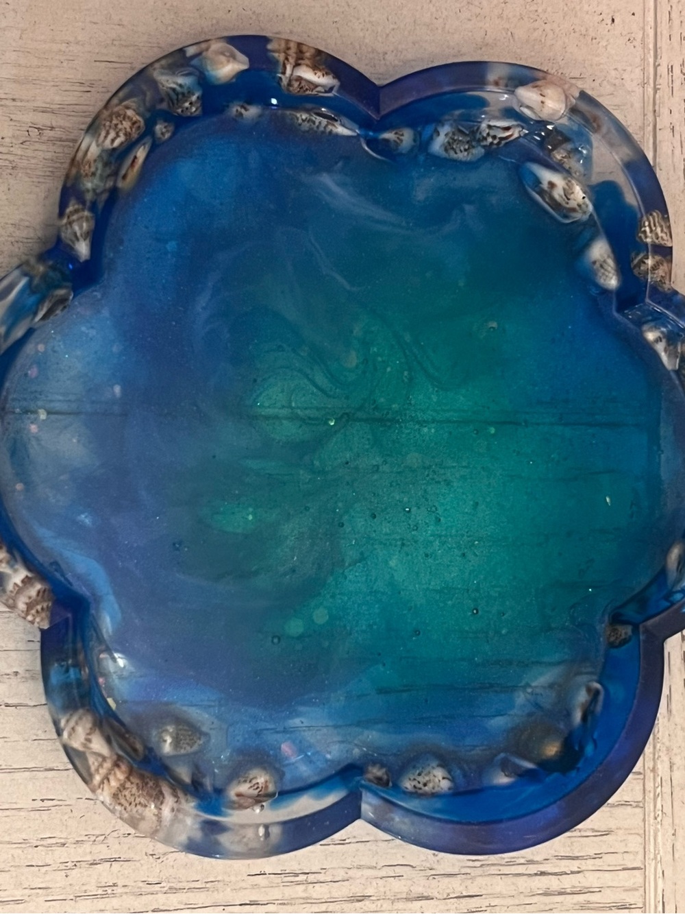 Handmade Ocean Blue Resin Seashell Trinket Dish